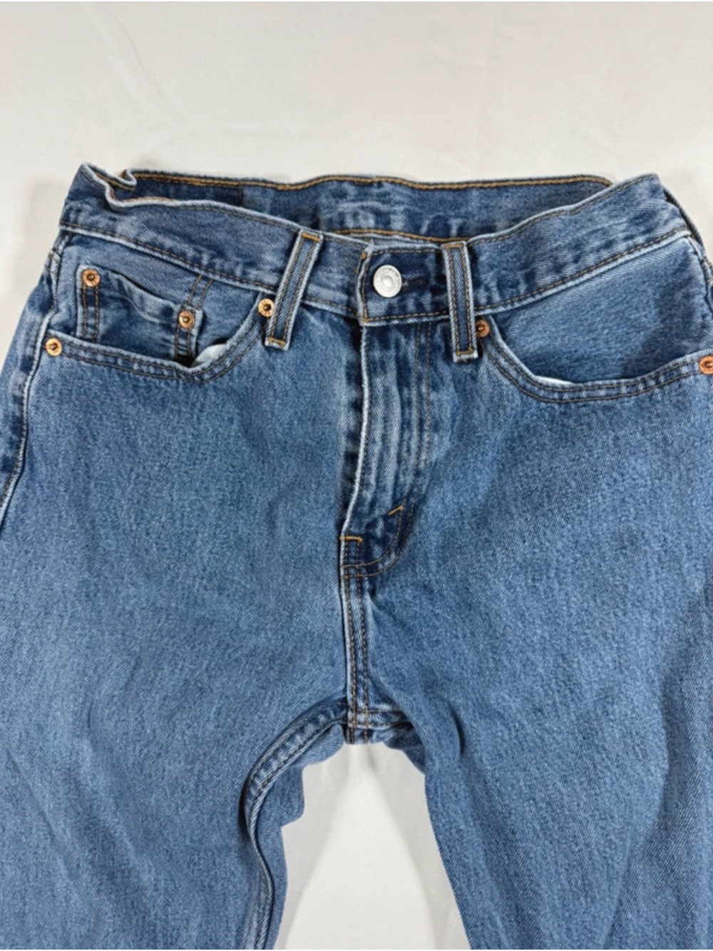 Levi’s 505 Straight Leg Blue Denim Jeans Mens 29x34 Cowboy Classic Red Tab EUC - Picture 4 of 7